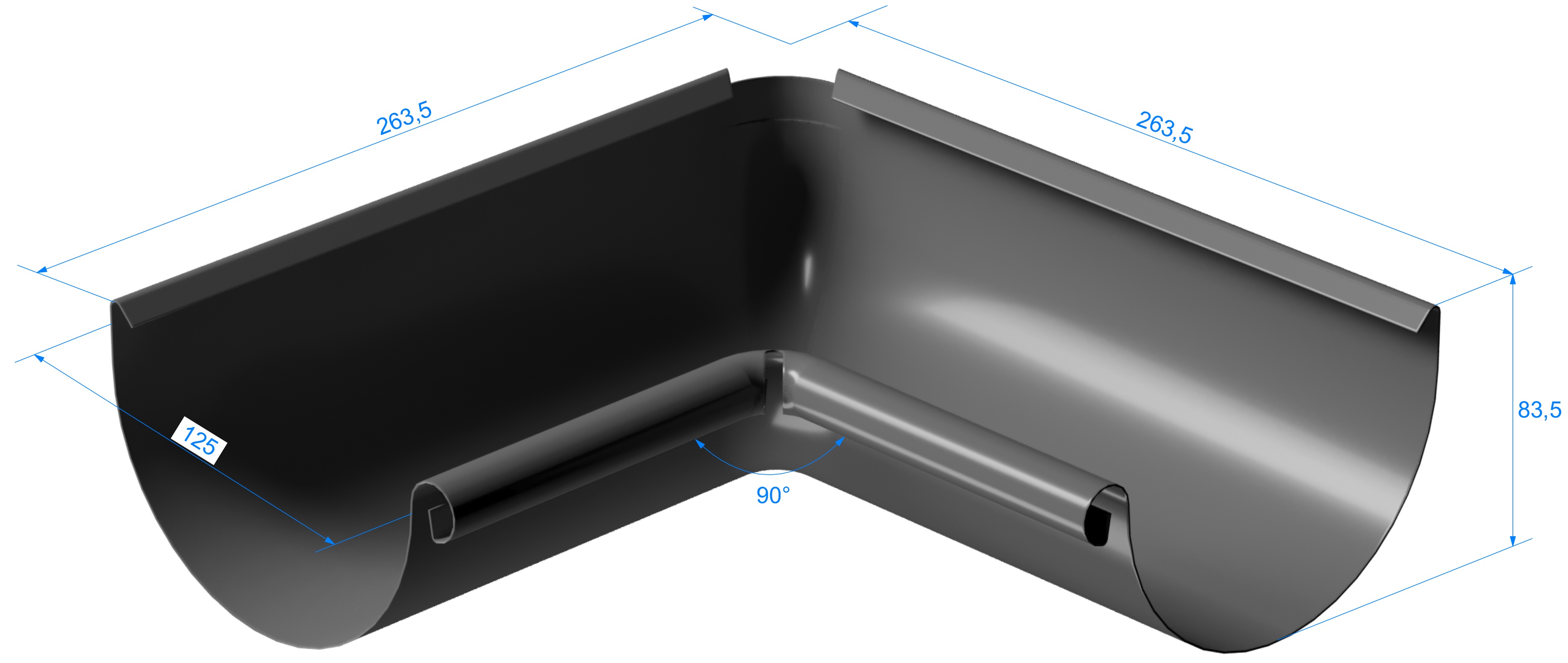 Внутренний угол желоба 90˚ графит RAL 7024 для водостоков Docke Stal  Premium купить по низкой цене