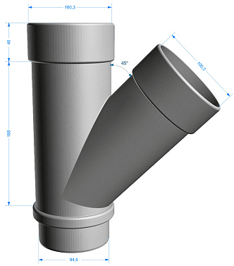 Чертеж тройника 45 (Водостоки LUX)
