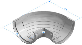 Чертеж углового элемента 90, внешнего (Водостоки STANDARD)